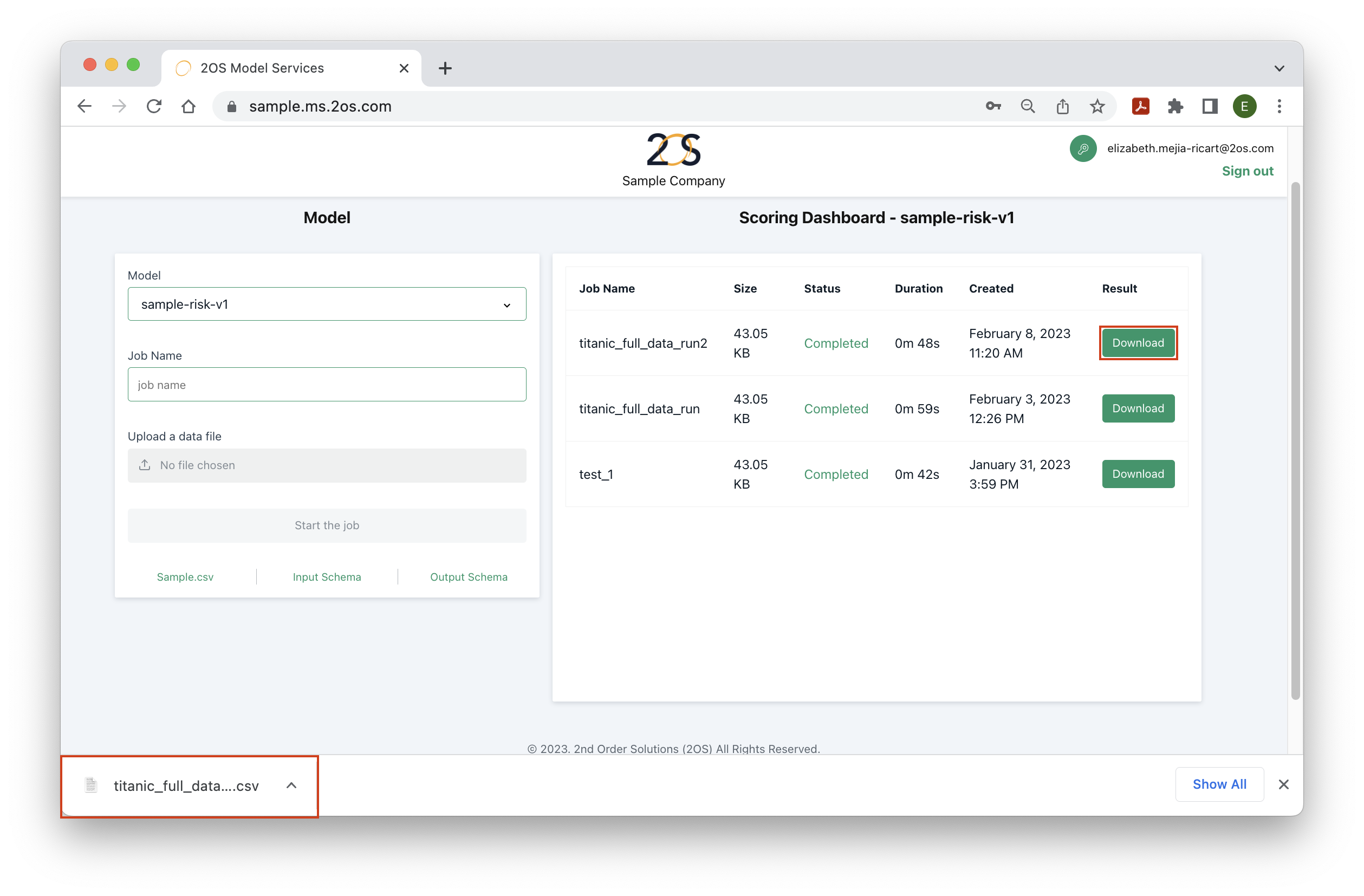 Output download frontend