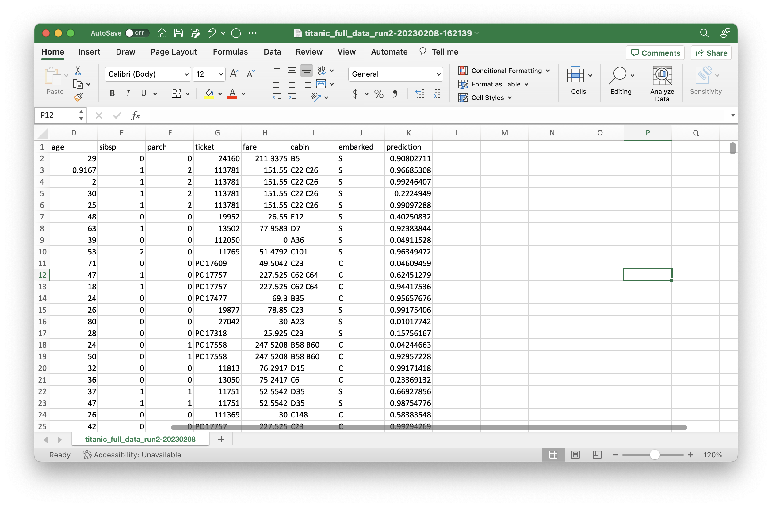 Output file in excel